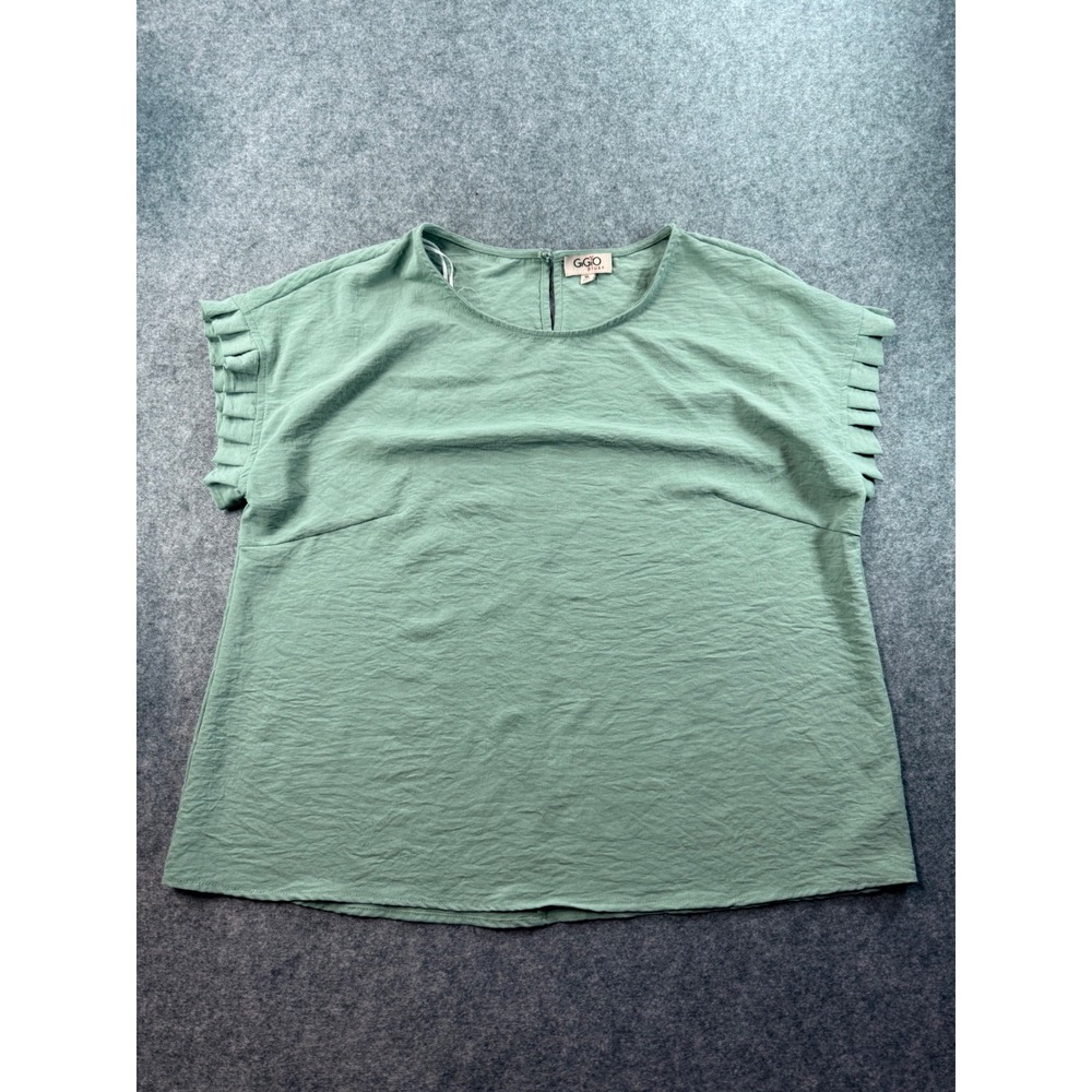 Gigio Plus XL Sage Green Pleated Ruffle Sleeve Blouse PS2007 Textured Top